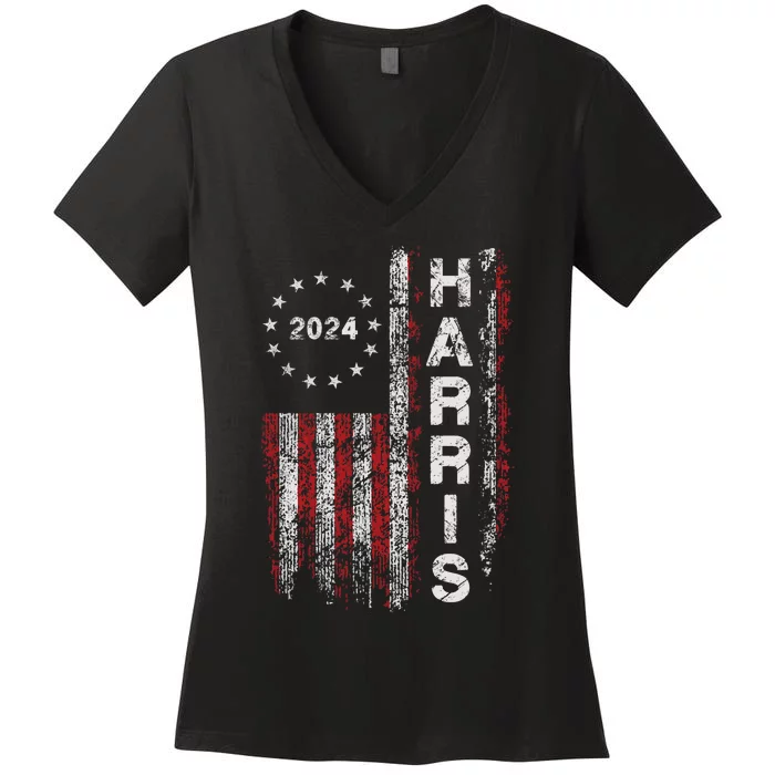 Kamala Harris 2024 For President Campaign Us Flag Vintage Women's V-Neck T-Shirt