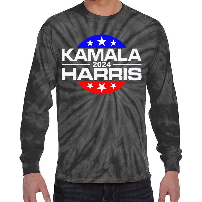 Kamala Harris 2024 For President Campaign Button Style Tie-Dye Long Sleeve Shirt