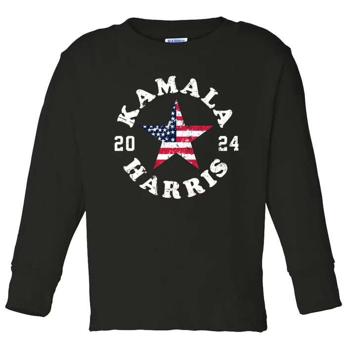 Kamala Harris 2024 President American Flag Vote Kamala Toddler Long Sleeve Shirt