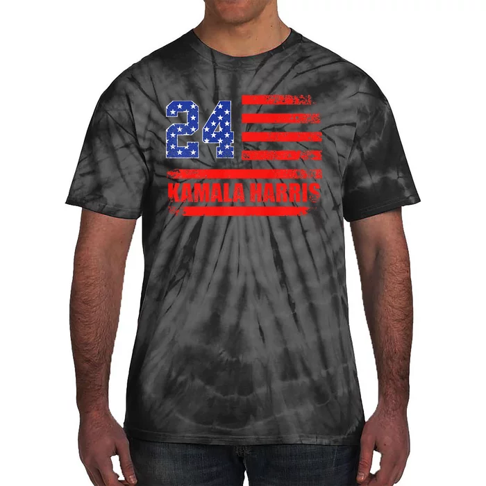 Kamala Harris 2024 Harris 2024 For President American Flag Tie-Dye T-Shirt