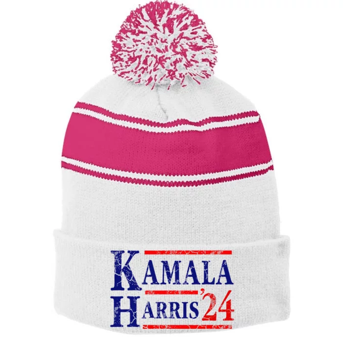 Kamala Harris 24 President Usa Democrat Party Stripe Pom Pom Beanie