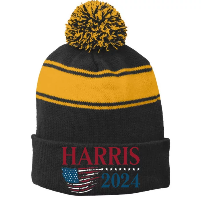 Kamala Harris 2024 For President Campaign Stripe Pom Pom Beanie