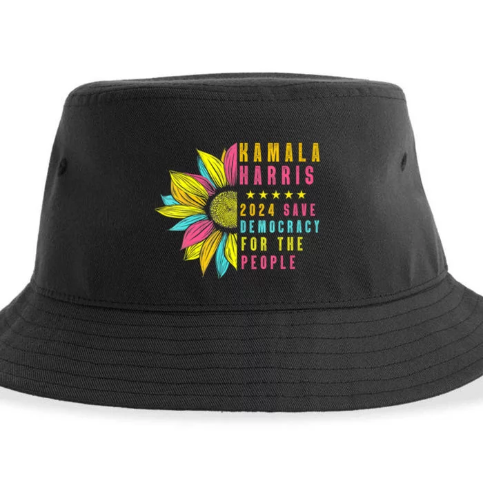 Kamala Harris 2024 Save Democracy For The People Sunflower Sustainable Bucket Hat