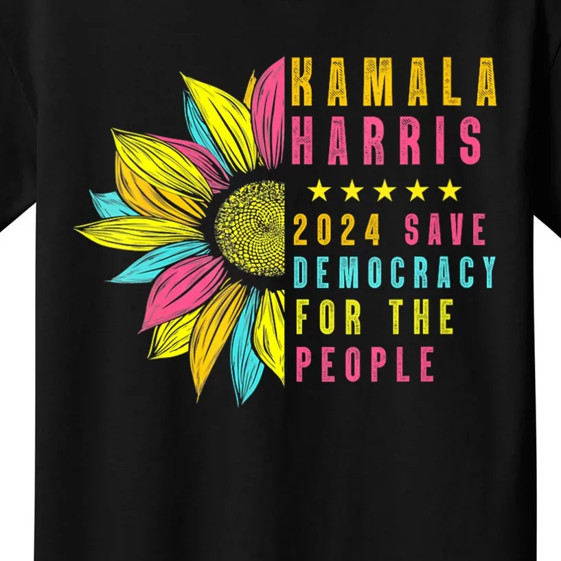 Kamala Harris 2024 Save Democracy For The People Sunflower Kids T-Shirt