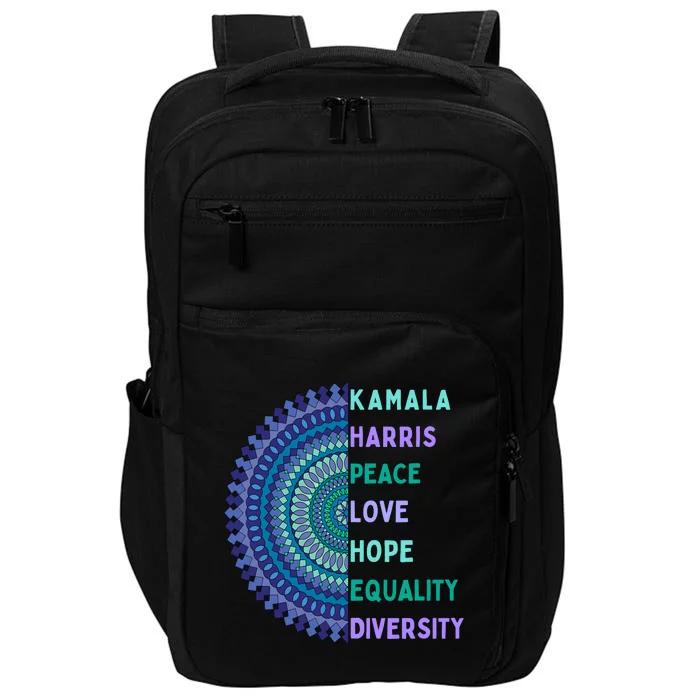 Kamala Harris 2024. Peace Love Hope Equality Diversity Impact Tech Backpack