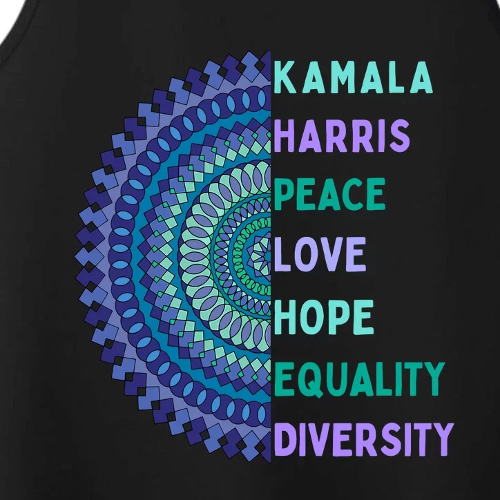 Kamala Harris 2024. Peace Love Hope Equality Diversity Performance Tank