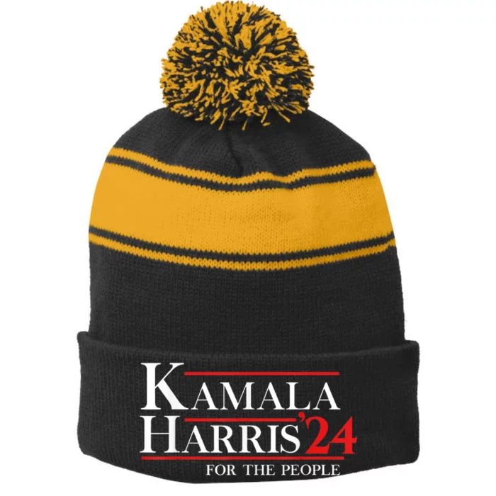 Kamala Harris 24 For The People Stripe Pom Pom Beanie