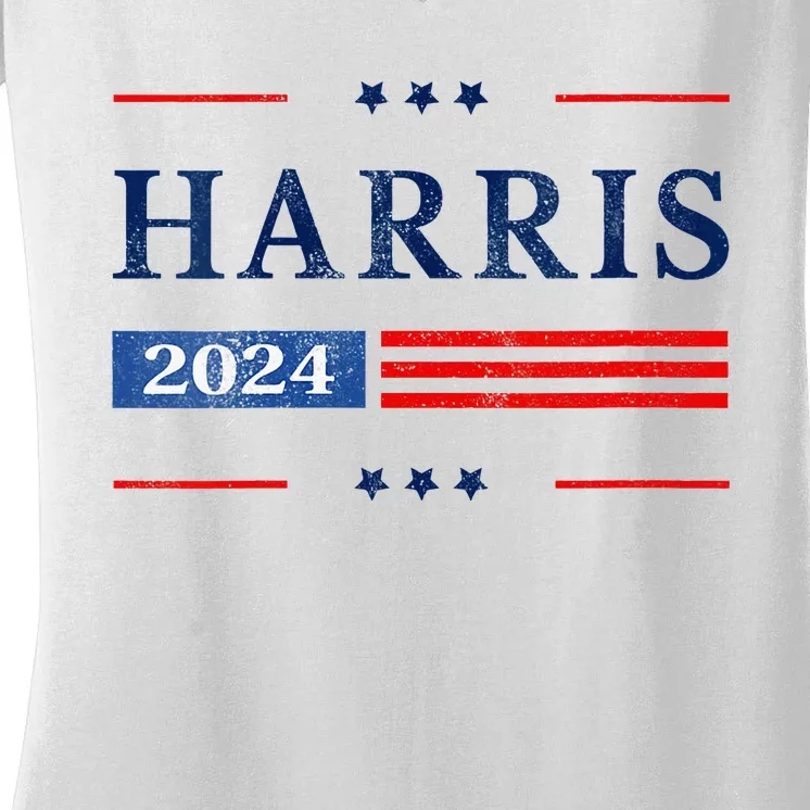 Kamala Harris 2024 Harris 2024 For President American Flag Women's V-Neck T-Shirt