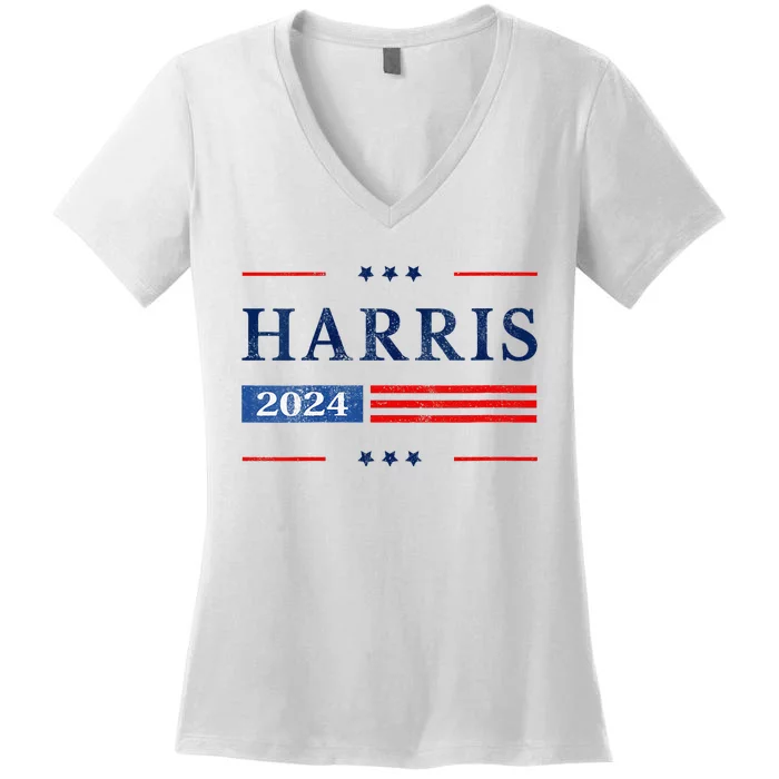 Kamala Harris 2024 Harris 2024 For President American Flag Women's V-Neck T-Shirt