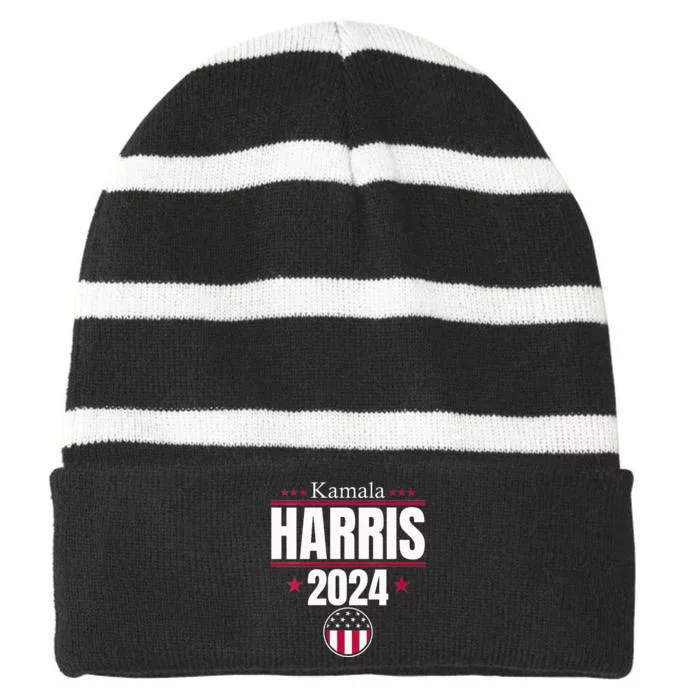 Kamala Harris 2024 For President Vote Kamala Harris In 24 Striped Beanie with Solid Band