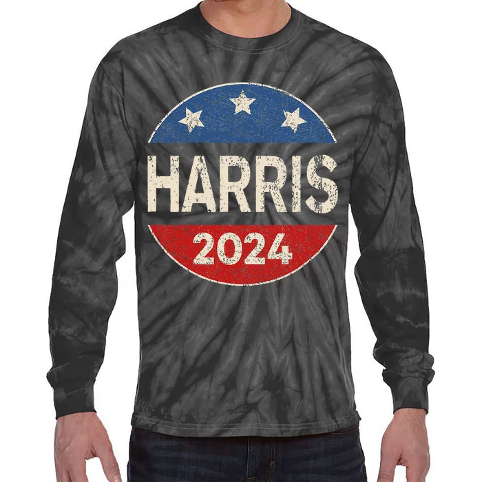 Kamala Harris 2024 For President Button Election Tie-Dye Long Sleeve Shirt