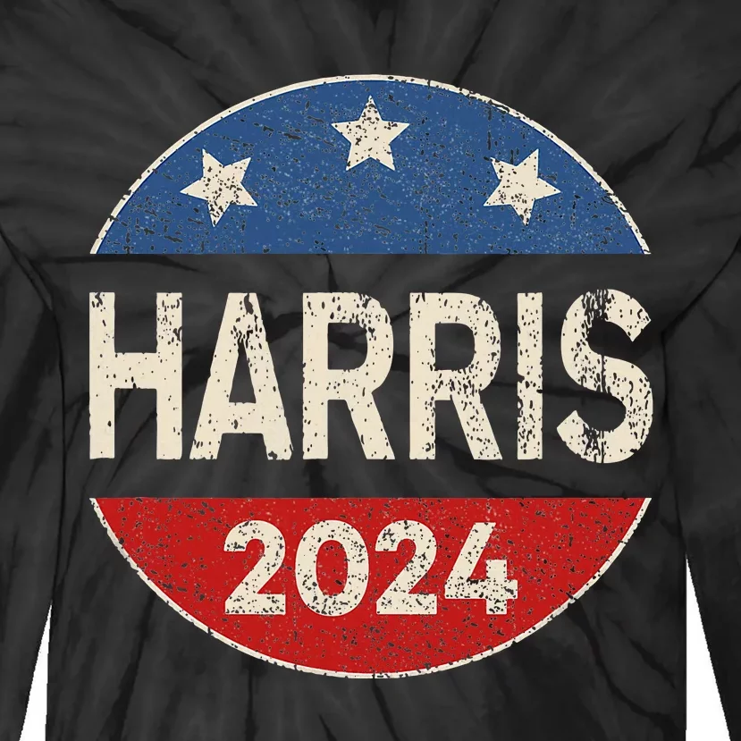 Kamala Harris 2024 For President Button Election Tie-Dye Long Sleeve Shirt