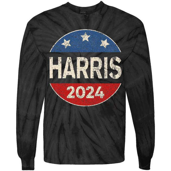 Kamala Harris 2024 For President Button Election Tie-Dye Long Sleeve Shirt