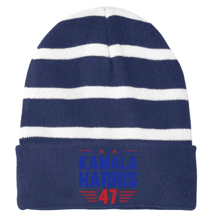 Kamala Harris 2024 Madam President Kamala Harris 47 Striped Beanie with Solid Band