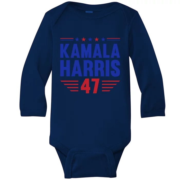 Kamala Harris 2024 Madam President Kamala Harris 47 Baby Long Sleeve Bodysuit