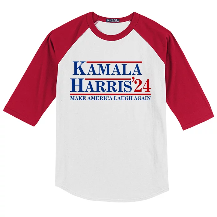 Kamala Harris 2024 Make America Laugh Again Kids Colorblock Raglan Jersey