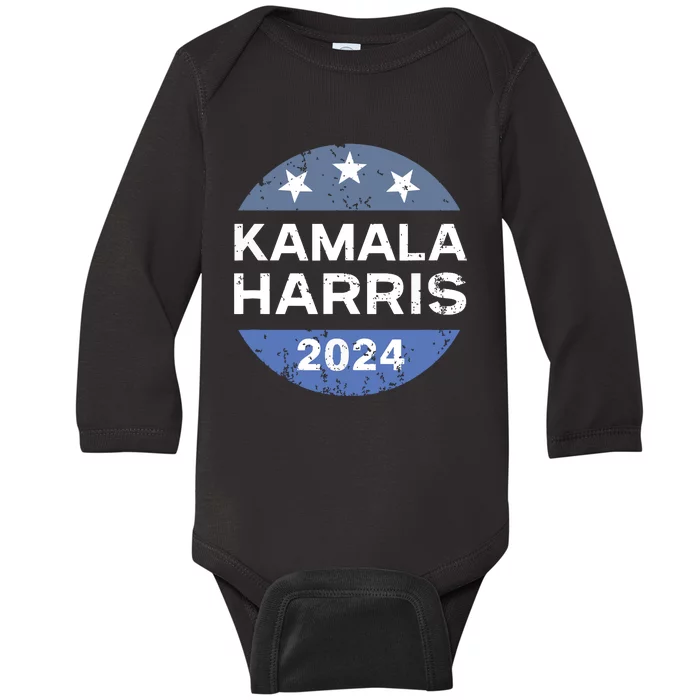 Kamala Harris 2024 Vintage Button Baby Long Sleeve Bodysuit