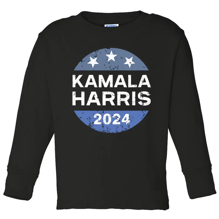 Kamala Harris 2024 Vintage Button Toddler Long Sleeve Shirt