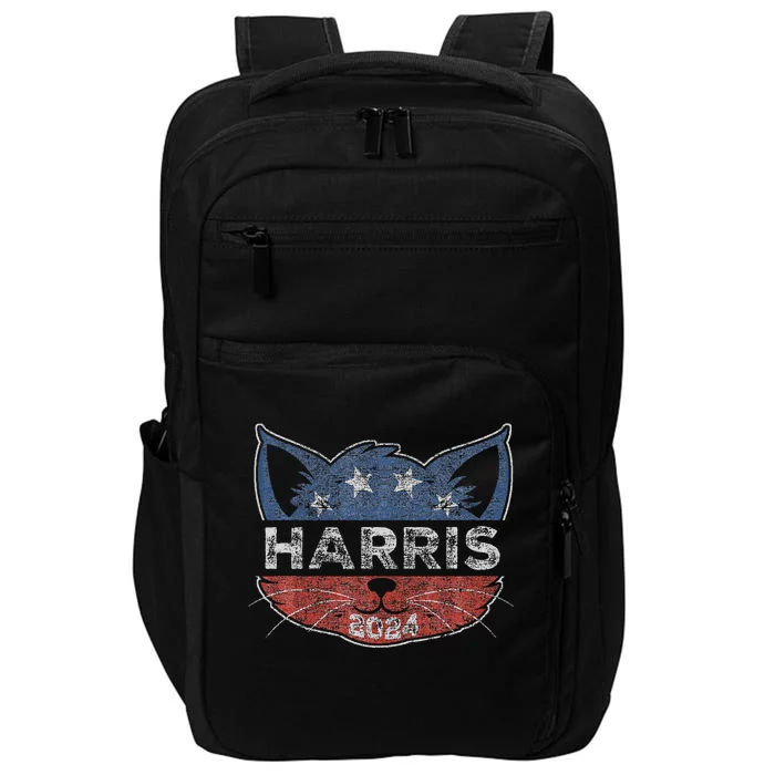 Kamala Harris 2024 Button Cat Face For Cat Lady Kamala Lover Impact Tech Backpack