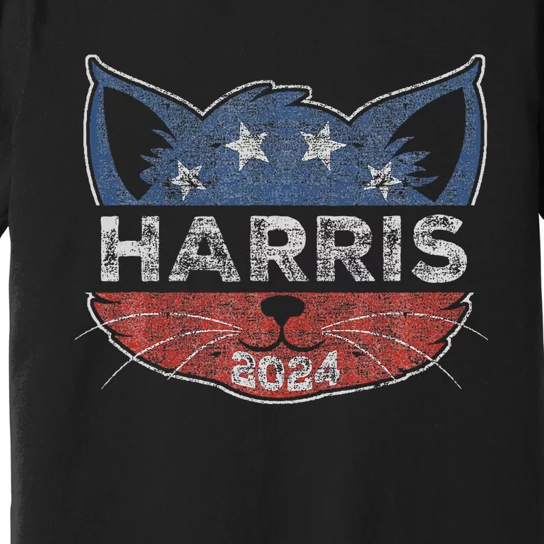 Kamala Harris 2024 Button Cat Face For Cat Lady Kamala Lover Premium T-Shirt