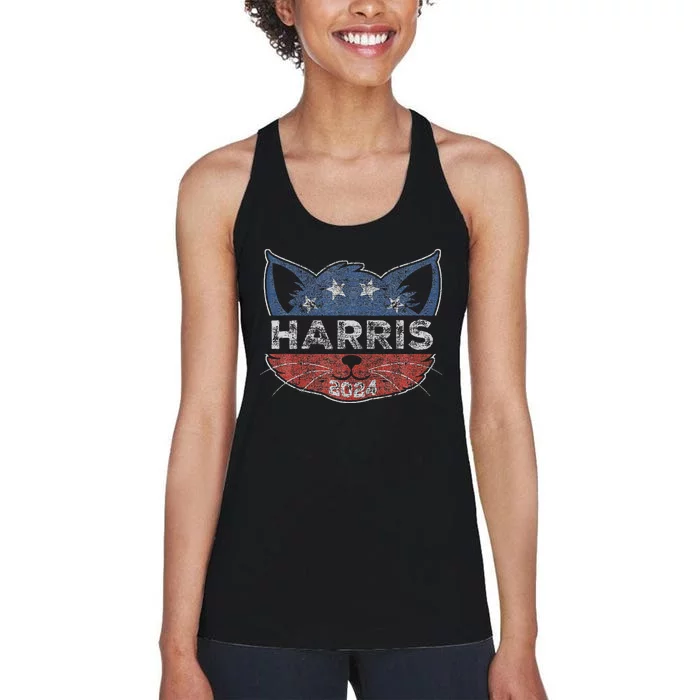 Kamala Harris 2024 Button Cat Face For Cat Lady Kamala Lover Women's Racerback Tank