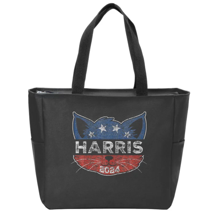 Kamala Harris 2024 Button Cat Face For Cat Lady Kamala Lover Zip Tote Bag