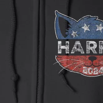 Kamala Harris 2024 Button Cat Face For Cat Lady Kamala Lover Full Zip Hoodie