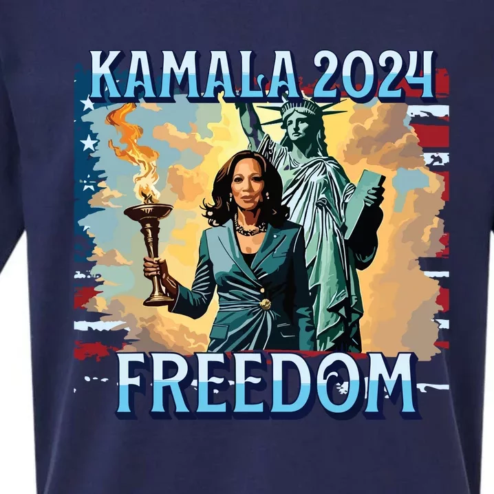 Kamala Harris 2024 For President Campaign Lady Liberty Torch Sueded Cloud Jersey T-Shirt