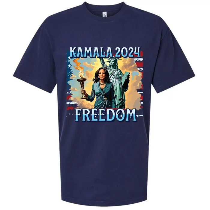 Kamala Harris 2024 For President Campaign Lady Liberty Torch Sueded Cloud Jersey T-Shirt