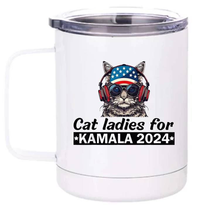 Kamala Harris 2024 Cat Lady Voting Cats Feminine Front & Back 12oz Stainless Steel Tumbler Cup