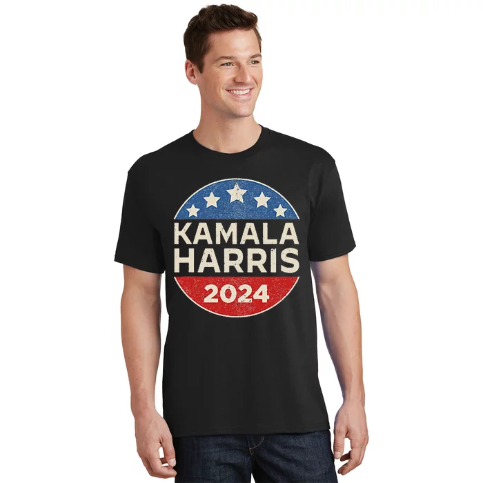 Kamala Harris 2024 Retro Campaign Button Election Pocket T-Shirt