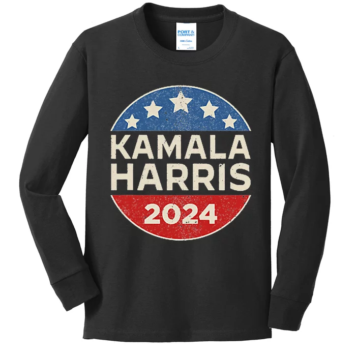 Kamala Harris 2024 Retro Campaign Button Election Pocket Kids Long Sleeve Shirt