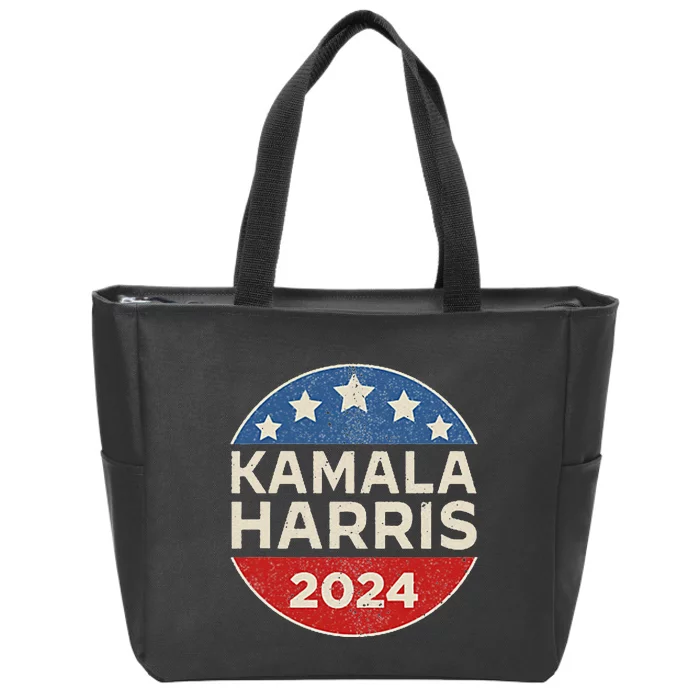 Kamala Harris 2024 Retro Campaign Button Election Pocket Zip Tote Bag