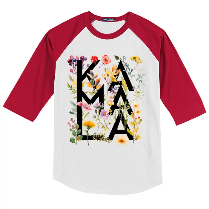 Kamala Harris 2024 Election Floral Flowers Kids Colorblock Raglan Jersey