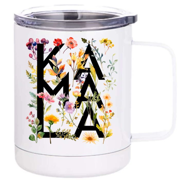 Kamala Harris 2024 Election Floral Flowers Front & Back 12oz Stainless Steel Tumbler Cup