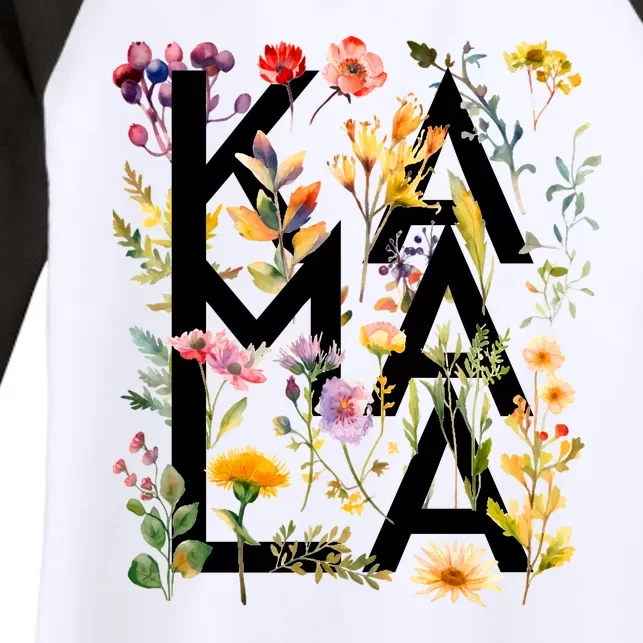 Kamala Harris 2024 Election Floral Flowers Women's Tri-Blend 3/4-Sleeve Raglan Shirt