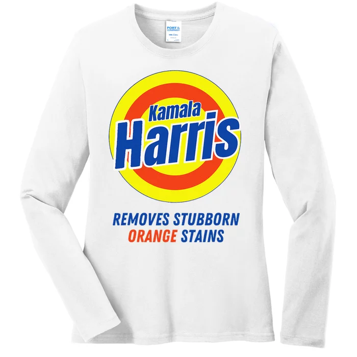 Kamala Harris 2024 Removes Stubborn Orange Stains Funny Vote Ladies Long Sleeve Shirt