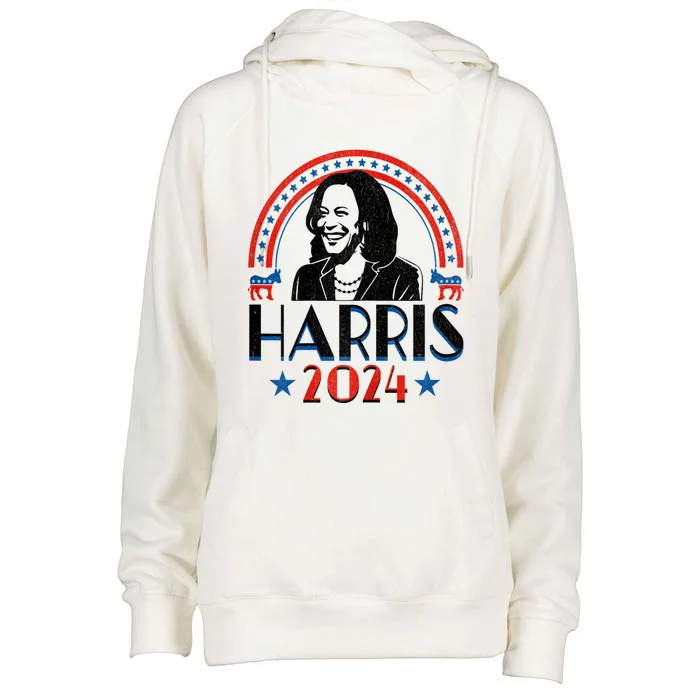 Kamala Harris 2024 Madam President Retro Vote Democrat Women Womens Funnel Neck Pullover Hood