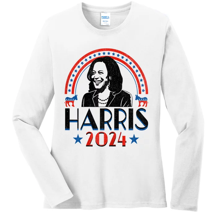 Kamala Harris 2024 Madam President Retro Vote Democrat Women Ladies Long Sleeve Shirt