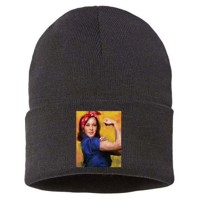 Kamala Harris 2024 Rosie The Riveter Childless Cat Lady Vote Sustainable Knit Beanie