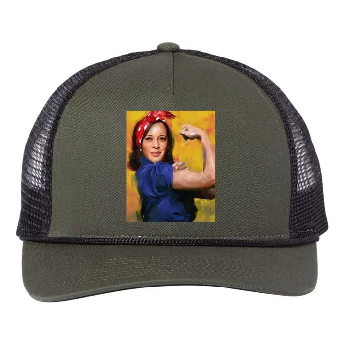 Kamala Harris 2024 Rosie The Riveter Childless Cat Lady Vote Retro Rope Trucker Hat Cap