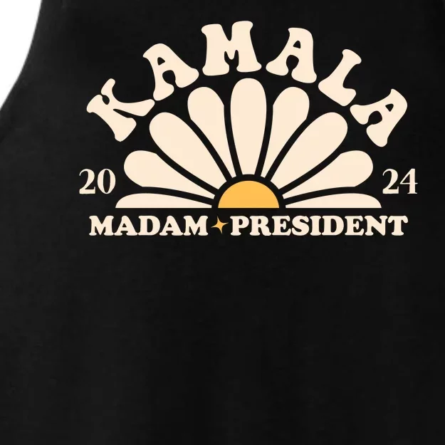 Kamala Harris 2024 Madam President Sunflower Ladies Tri-Blend Wicking Tank