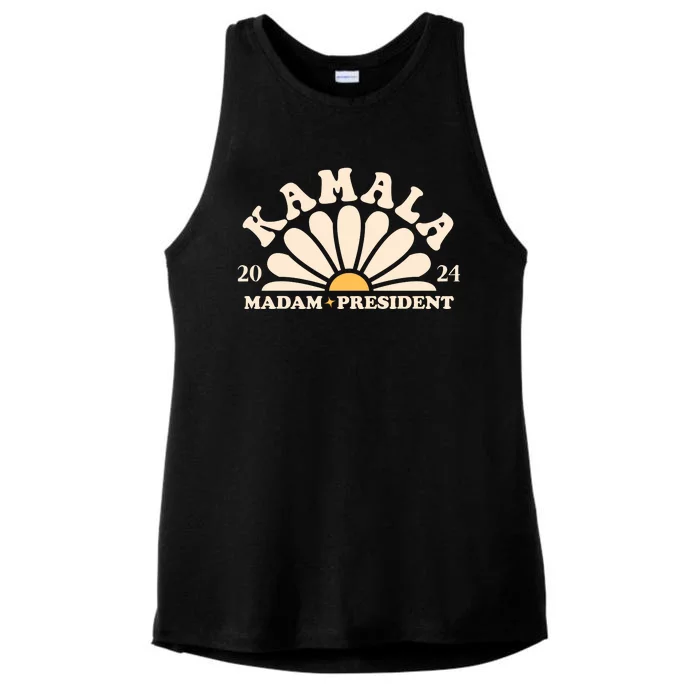 Kamala Harris 2024 Madam President Sunflower Ladies Tri-Blend Wicking Tank