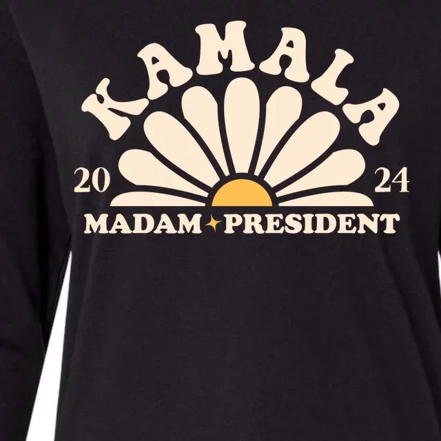 Kamala Harris 2024 Madam President Sunflower Womens Cotton Relaxed Long Sleeve T-Shirt