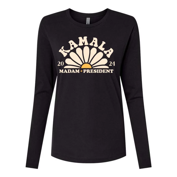 Kamala Harris 2024 Madam President Sunflower Womens Cotton Relaxed Long Sleeve T-Shirt