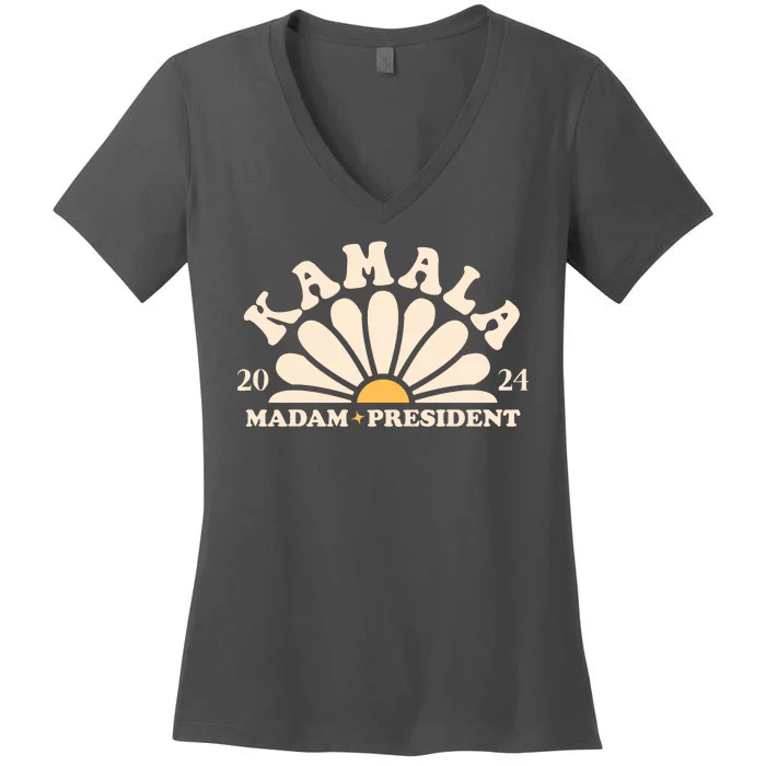 Kamala Harris 2024 Madam President Sunflower Women's V-Neck T-Shirt