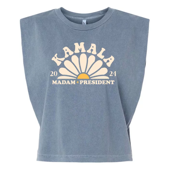 Kamala Harris 2024 Madam President Sunflower Garment-Dyed Women's Muscle Tee