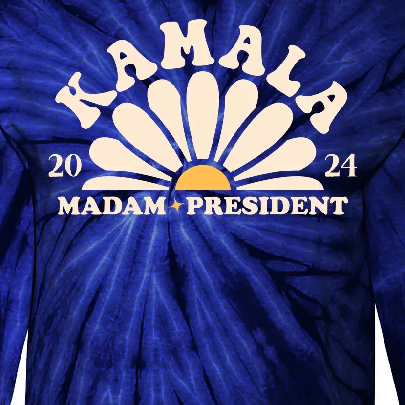 Kamala Harris 2024 Madam President Sunflower Tie-Dye Long Sleeve Shirt