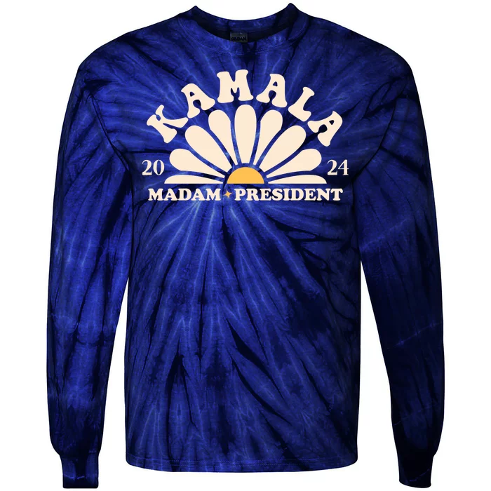 Kamala Harris 2024 Madam President Sunflower Tie-Dye Long Sleeve Shirt