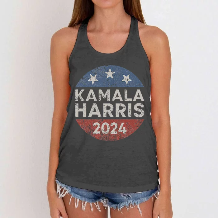 Kamala Harris 2024 For President Retro Button Election Women's Knotted Racerback Tank